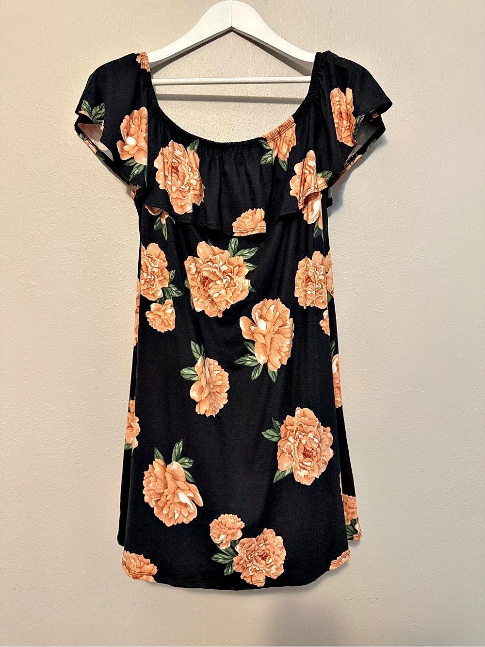French Atmosphere Floral Mini Dress Black & Peach Size 3X NWT